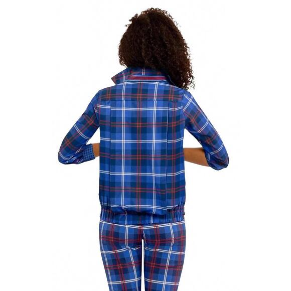 NEW GRETCHEN SCOTT middleton plaid puff sleeve top shirt in blue - Picture 3 of 5